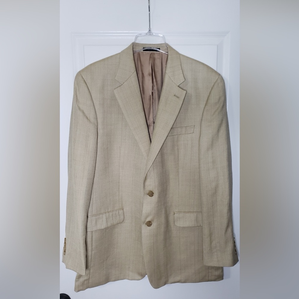 Lauren Ralph Lauren Silk Wool Beige Blazer Sport Jacket Mens Size 43 Long